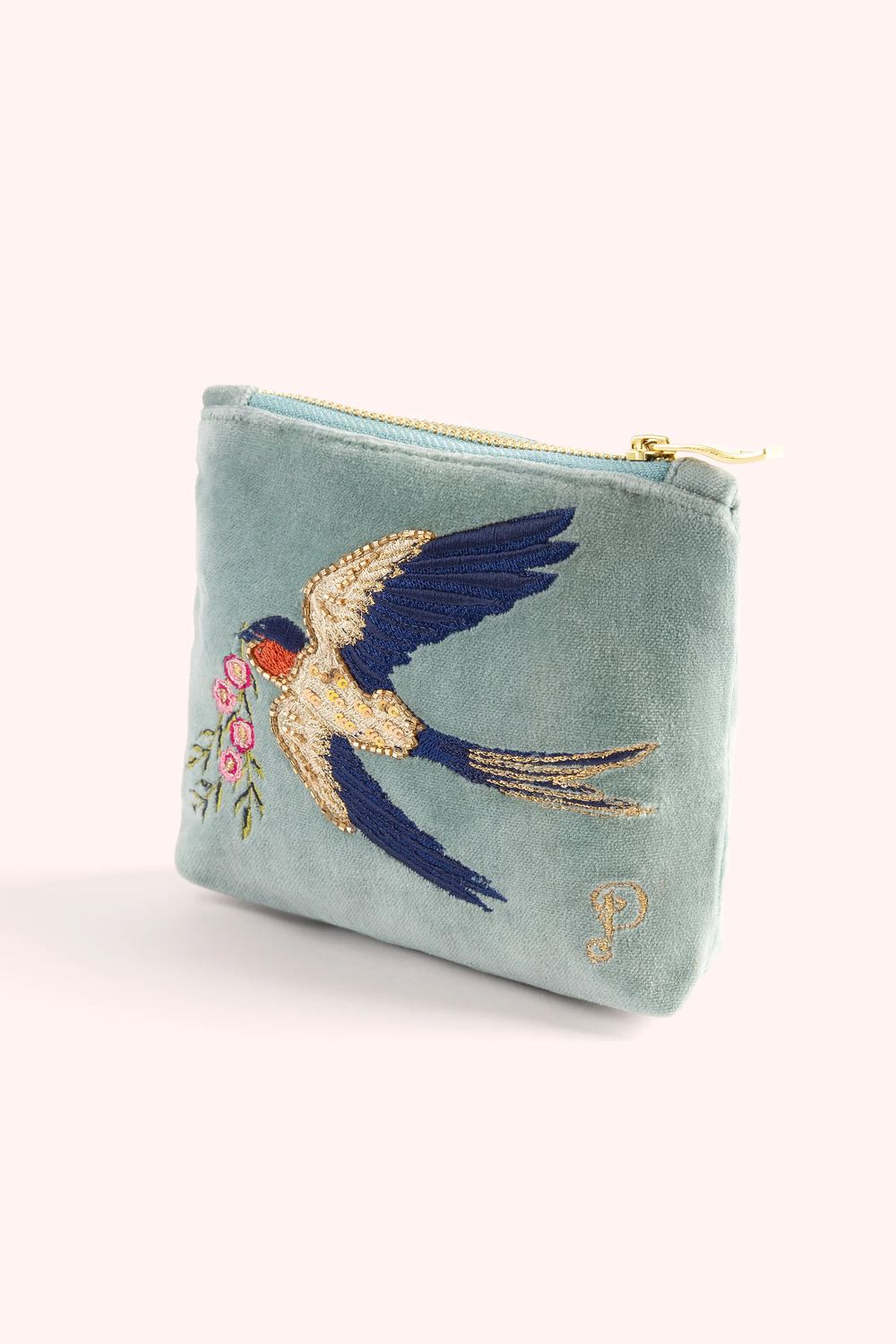 Velvet Mini Zip Pouch Swooping Swallows