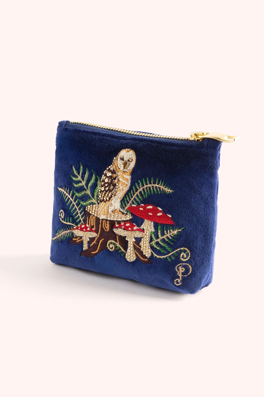 Velvet Mini Zip Pouch Woodland Owl