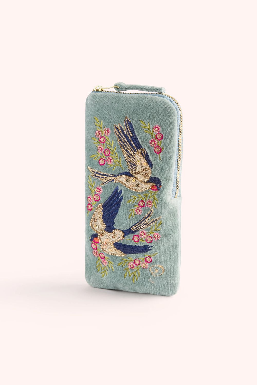Velvet Sunglasses Pouch Swooping Swallows