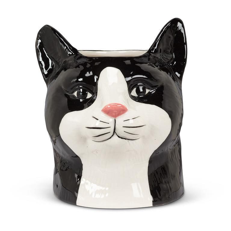 Planter Black and White Cat Large