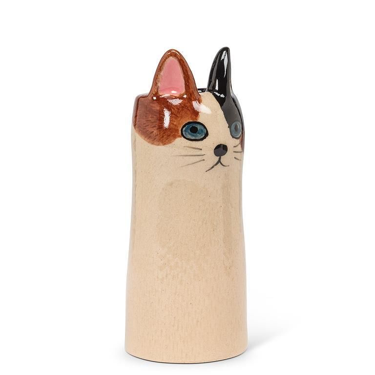 Skinny Cat Vase Brown/White