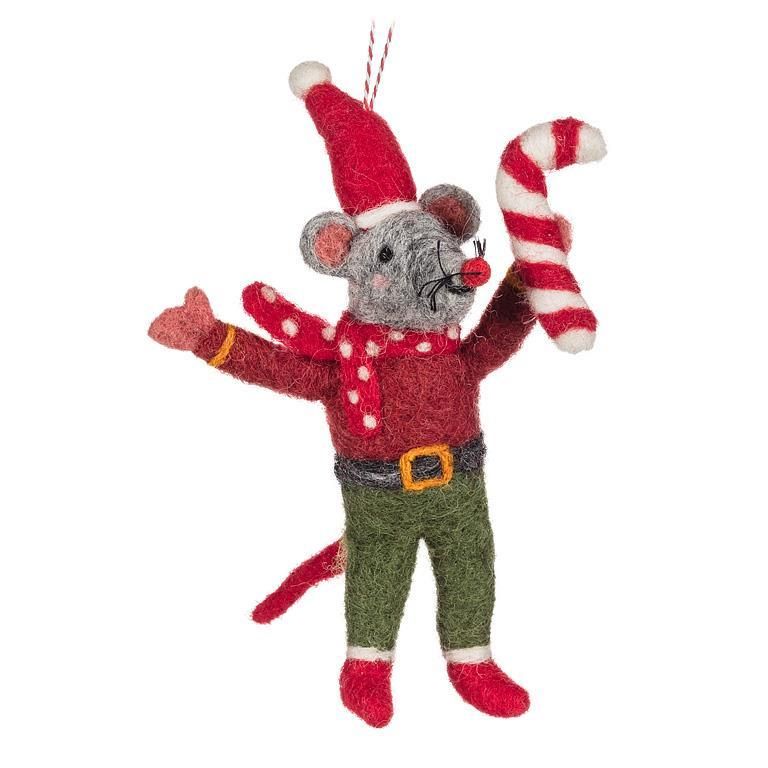Felt Ornament Mouse With Candy Cane