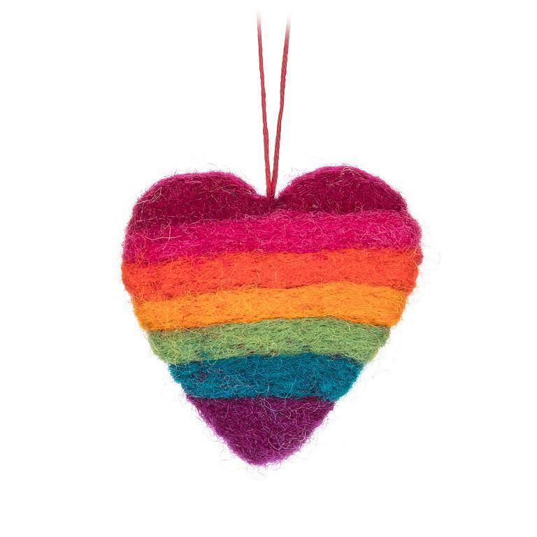 Felt Ornament Rainbow Stripe Heart Mini