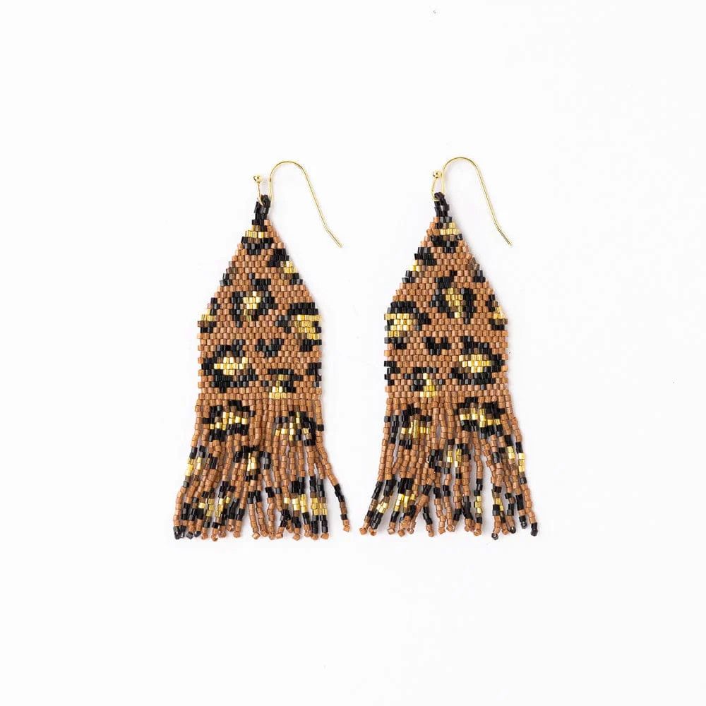 Delilah Cheetah Fringe Earrings Mocha