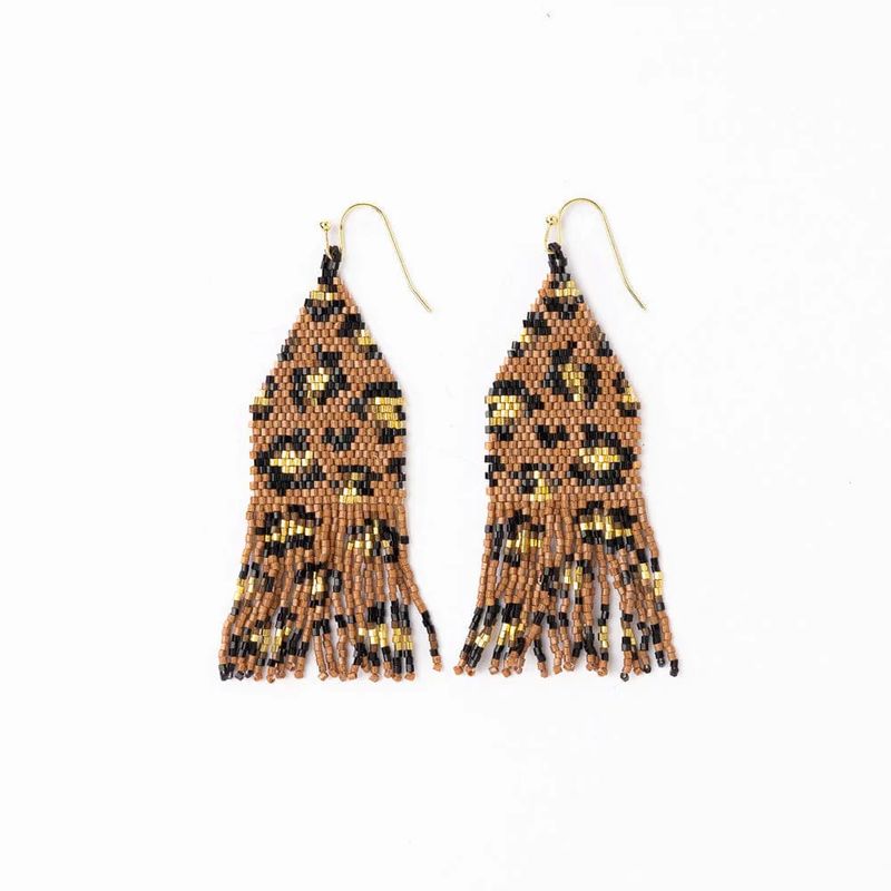Delilah Cheetah Fringe Earrings Mocha