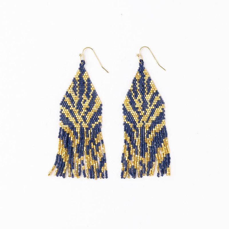 Delilah Zebra Fringe Earrings Navy Gold
