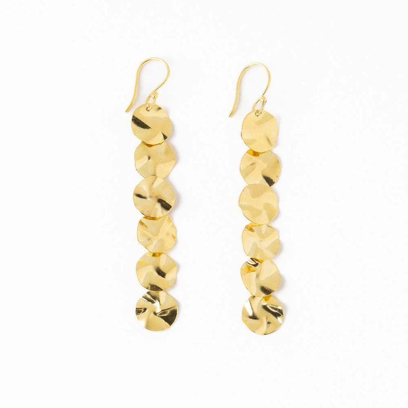 Mya Wavy Disc Drop Earrings Brass