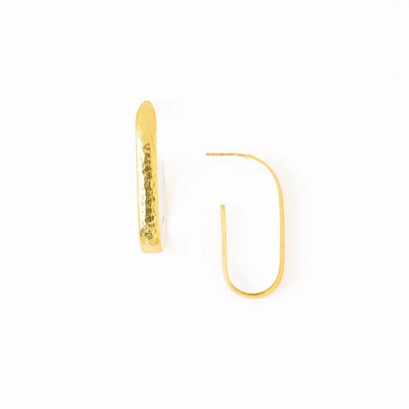 Hallie Brass Hammered Hoop Earrings With Silver Lining