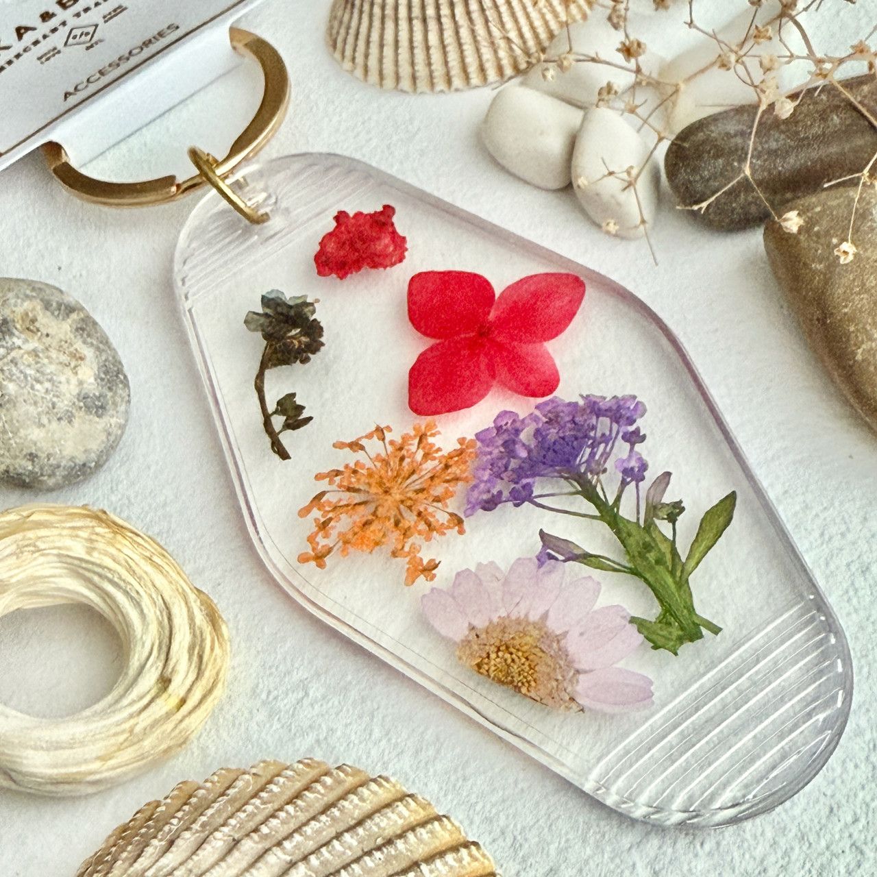 Pressed Flower Keychain &quot;Ashbury&quot; Pink/Purple