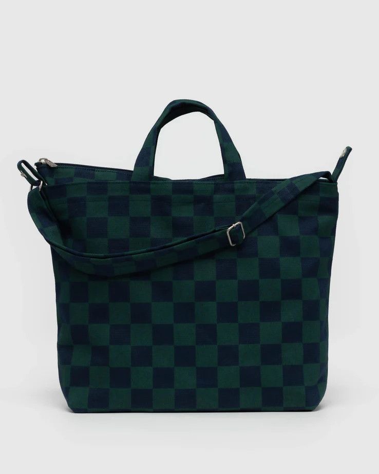 Horizontal Zip Duck Bag Navy Green Check