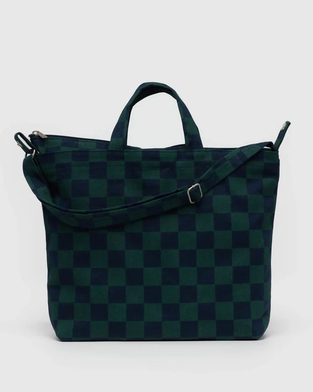 Horizontal Zip Duck Bag Navy Green Check