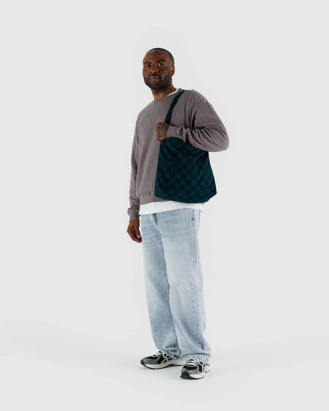 Horizontal Zip Duck Bag Navy Green Check