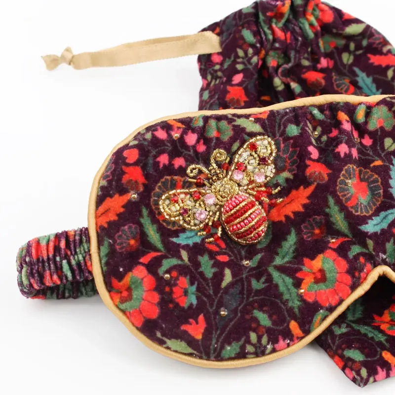 Pink and Gold Bee Velvet Sleep Mask