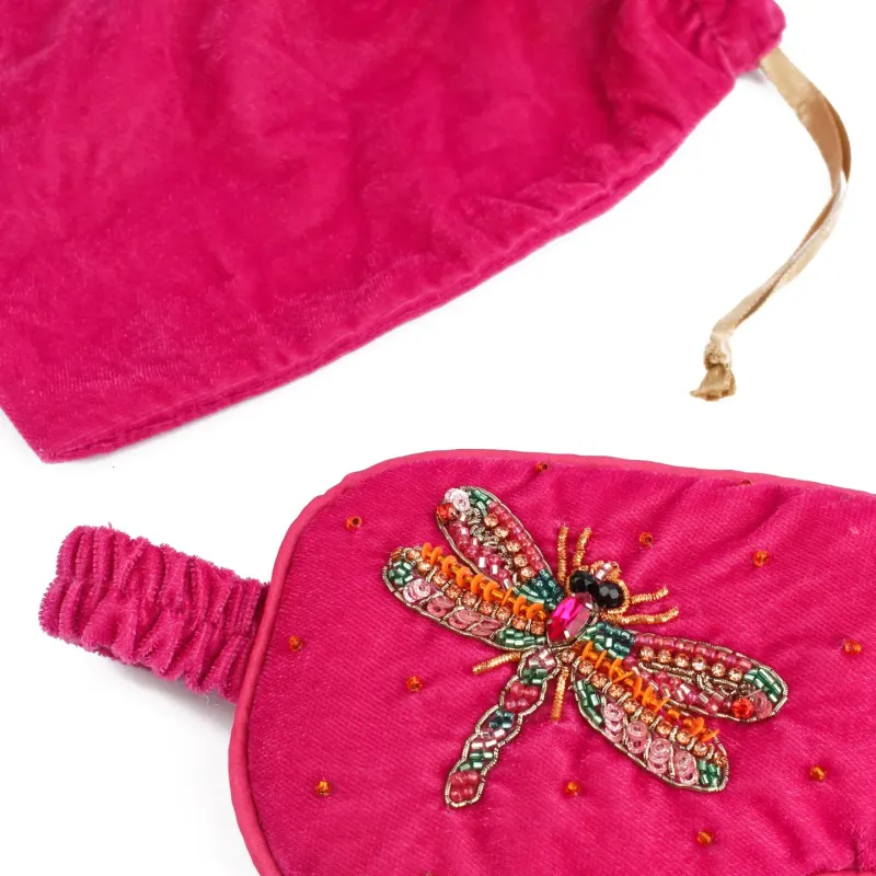 Pink Dragonfly Velvet Sleep Mask