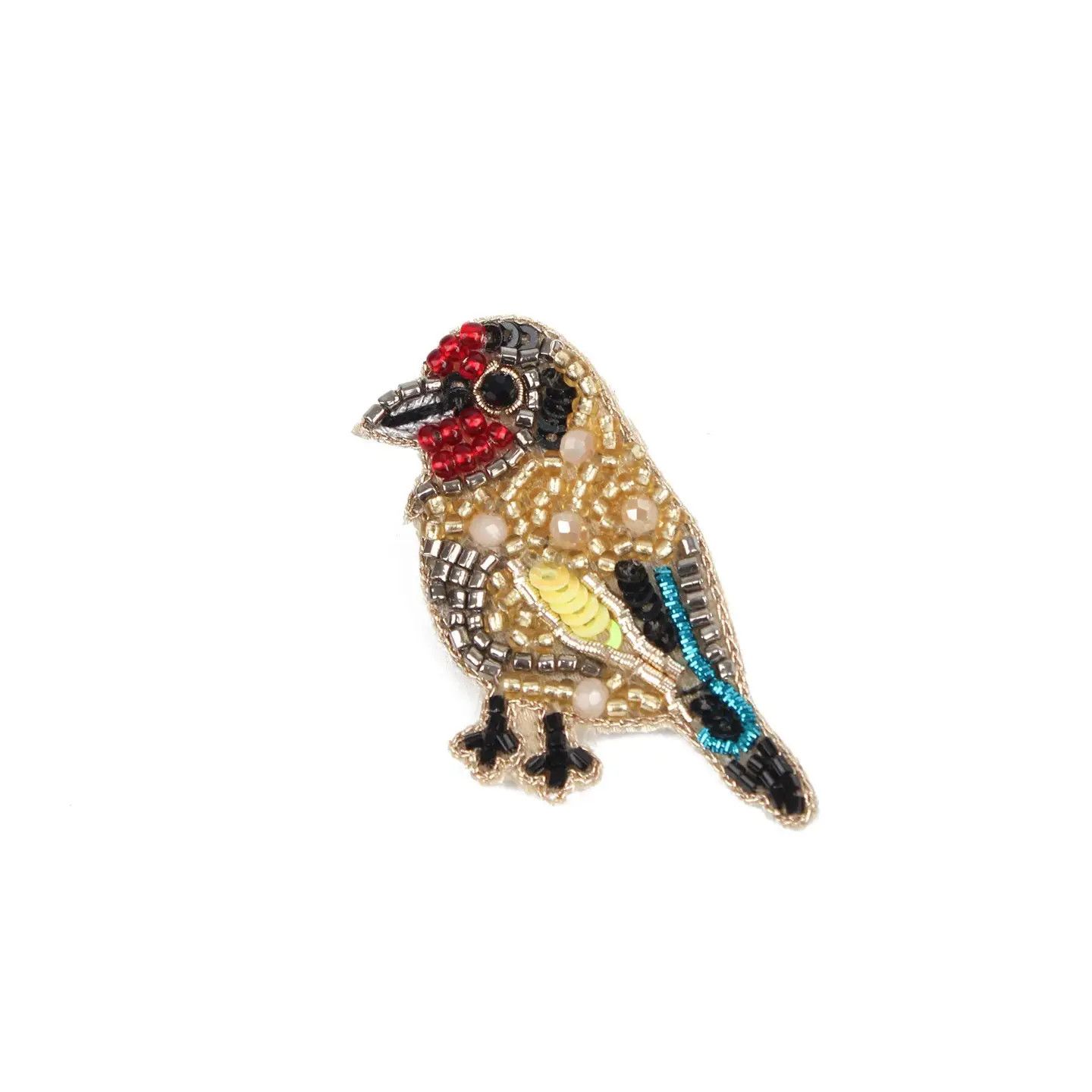 Beaded Gold Finch Bird Brooch