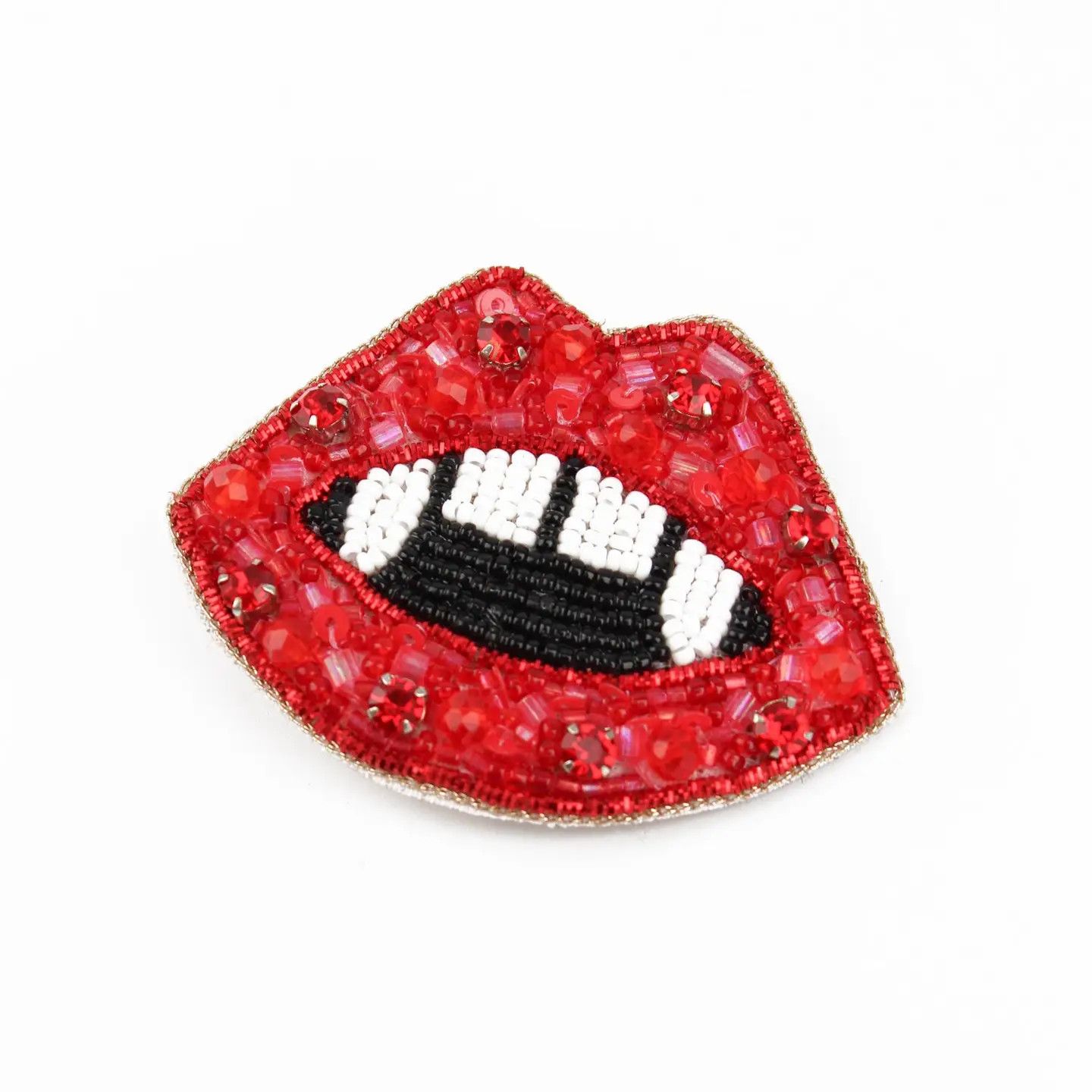 Beaded Red Fang Lip Brooch