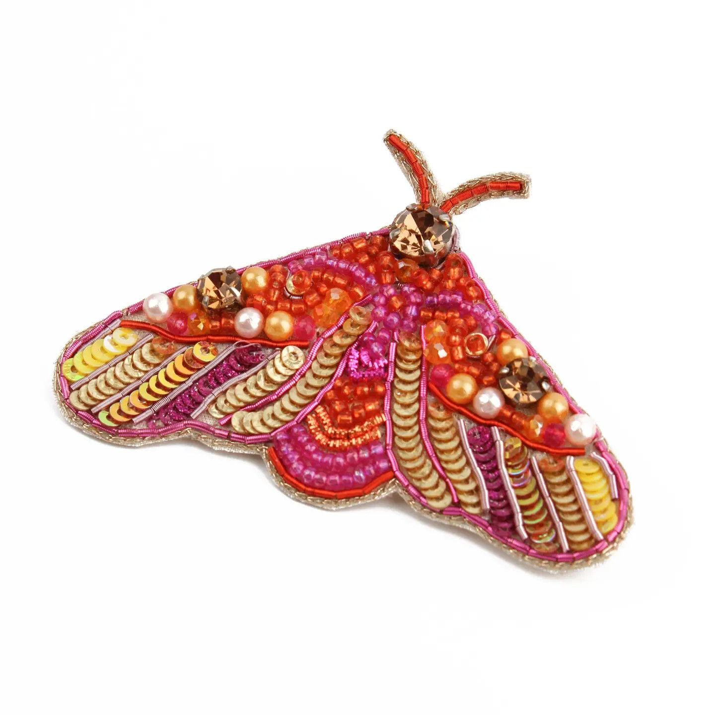Beaded Orange Moth  Brooch