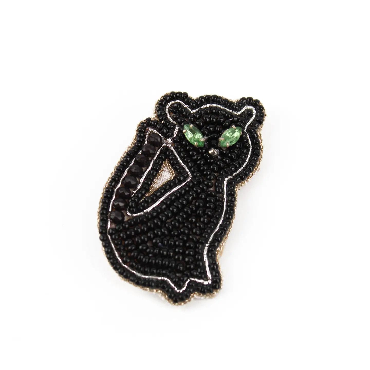Beaded Black Cat Brooch