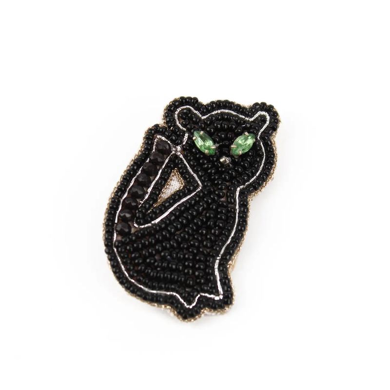 Beaded Black Cat Brooch