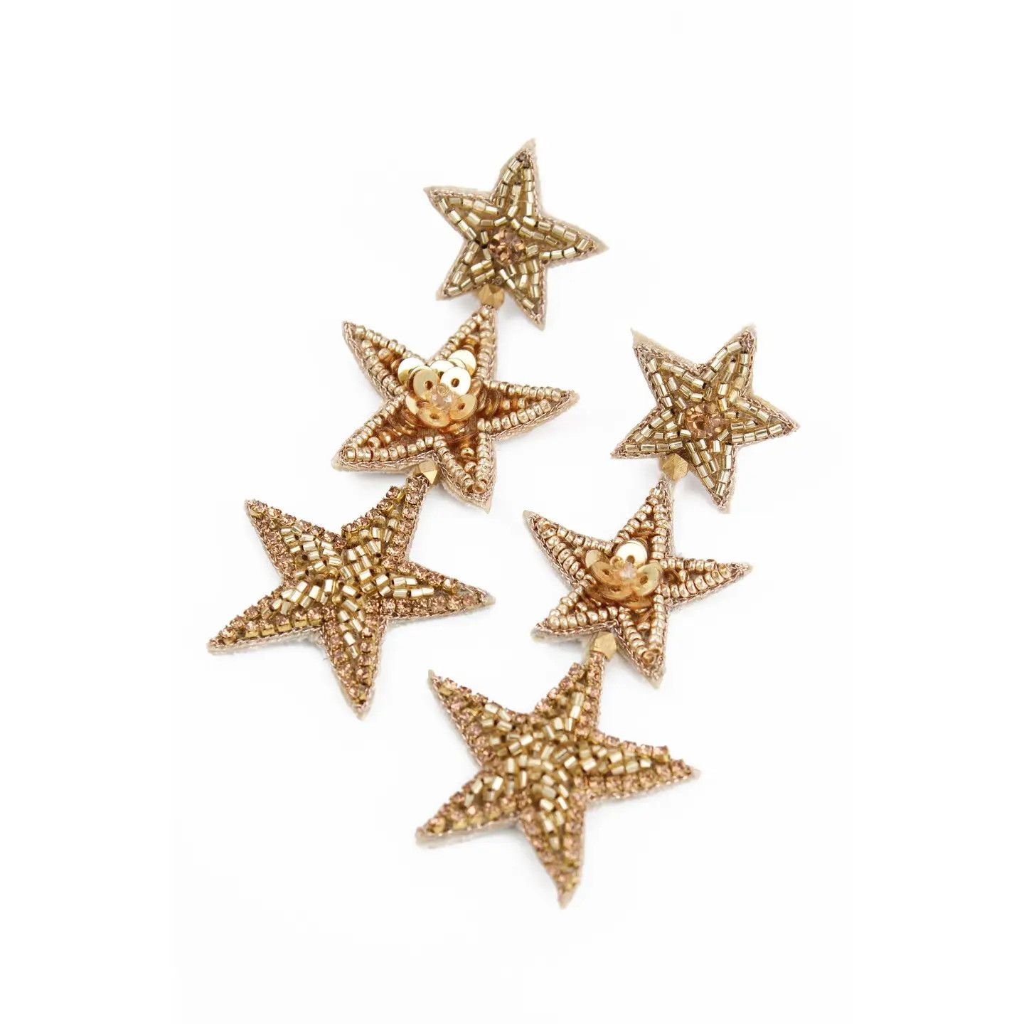 Triple Gold Beaded Star Earrings