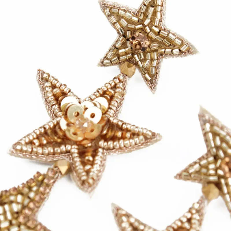 Triple Gold Beaded Star Earrings