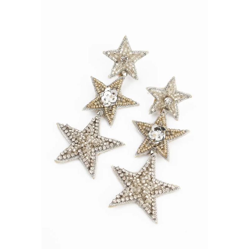 Triple Silver Beaded Star Earrings