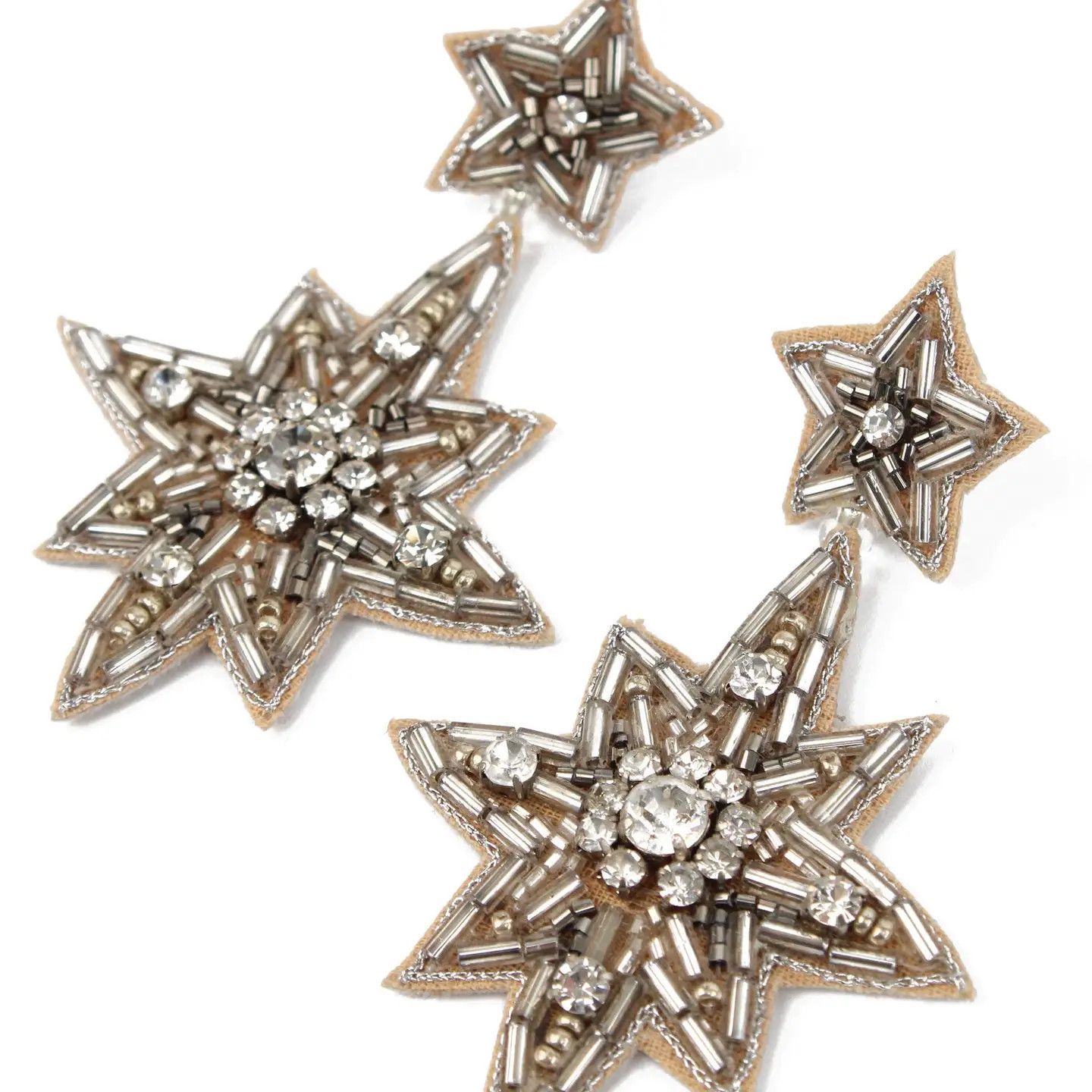 Large Silver Beaded Star Drops
