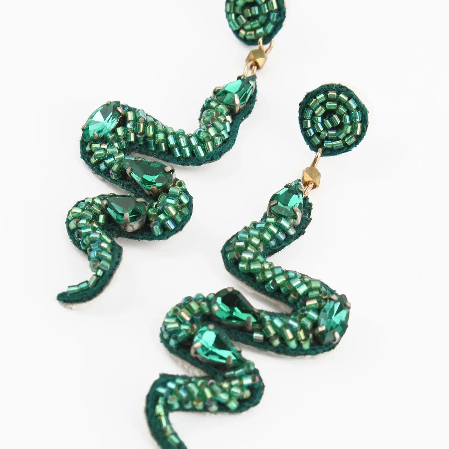 Beaded Green Snake Earrings