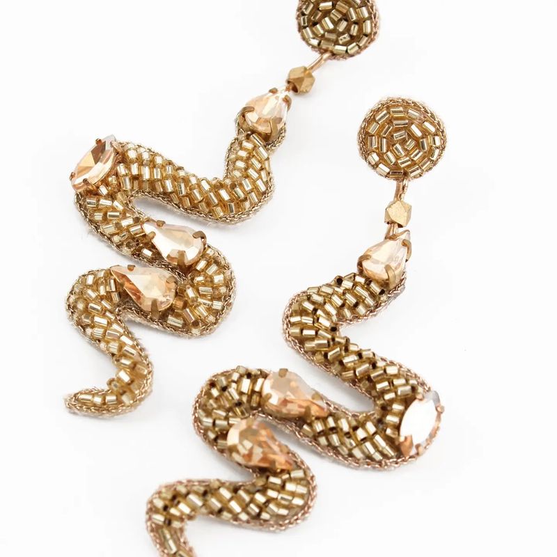Beaded Gold Snake Earrings