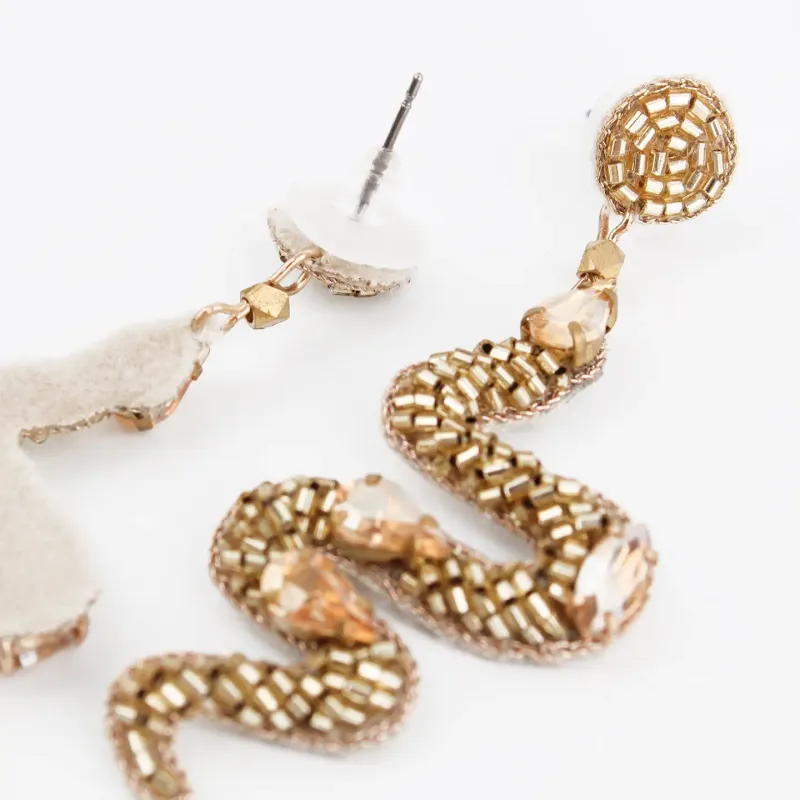Beaded Gold Snake Earrings
