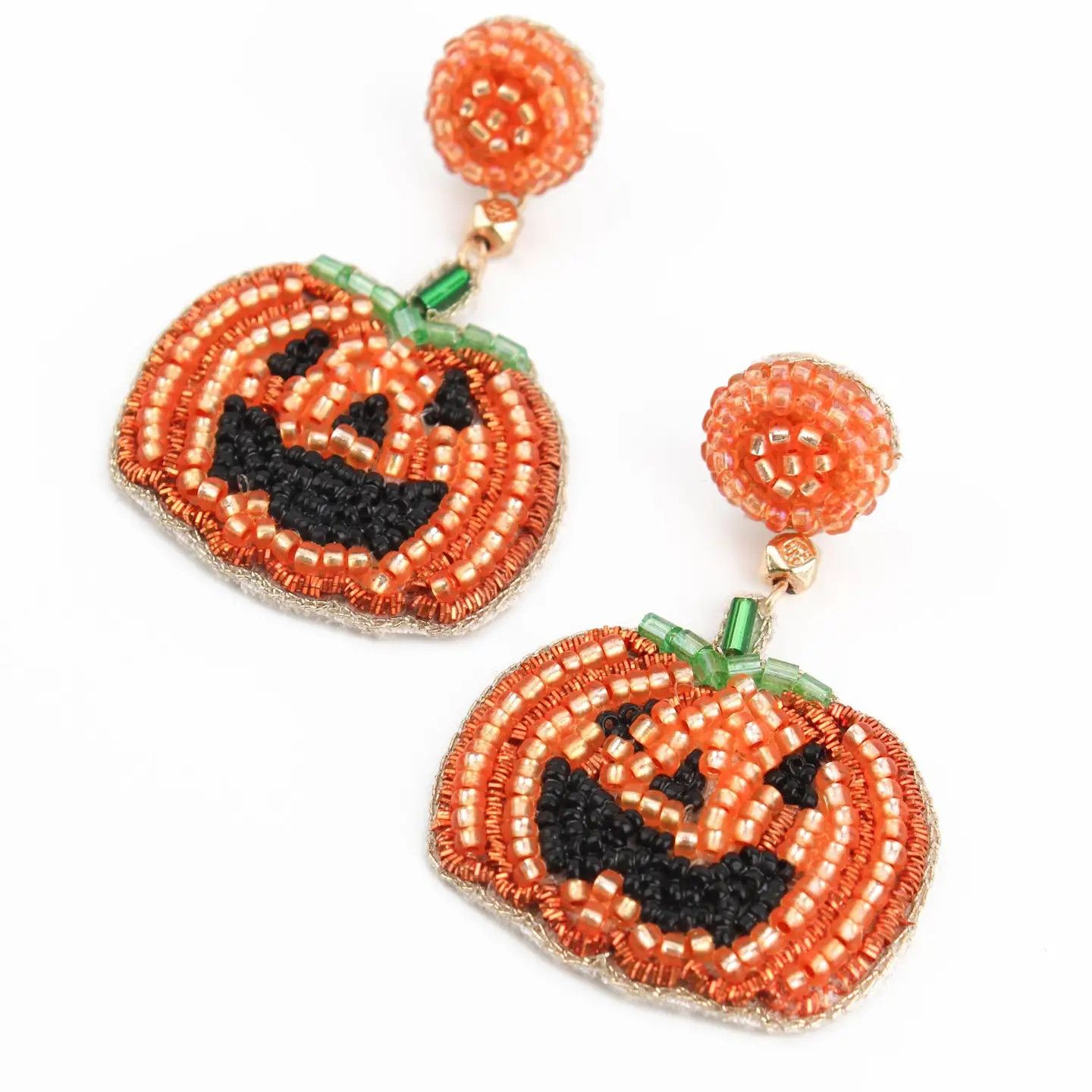 Beaded Happy Face Pumpkin Earrings