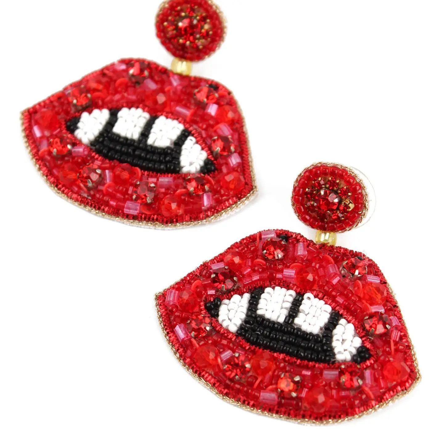 Beaded Red Fang  Earrings