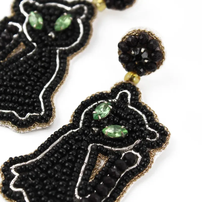 Beaded Black Cat Earrings
