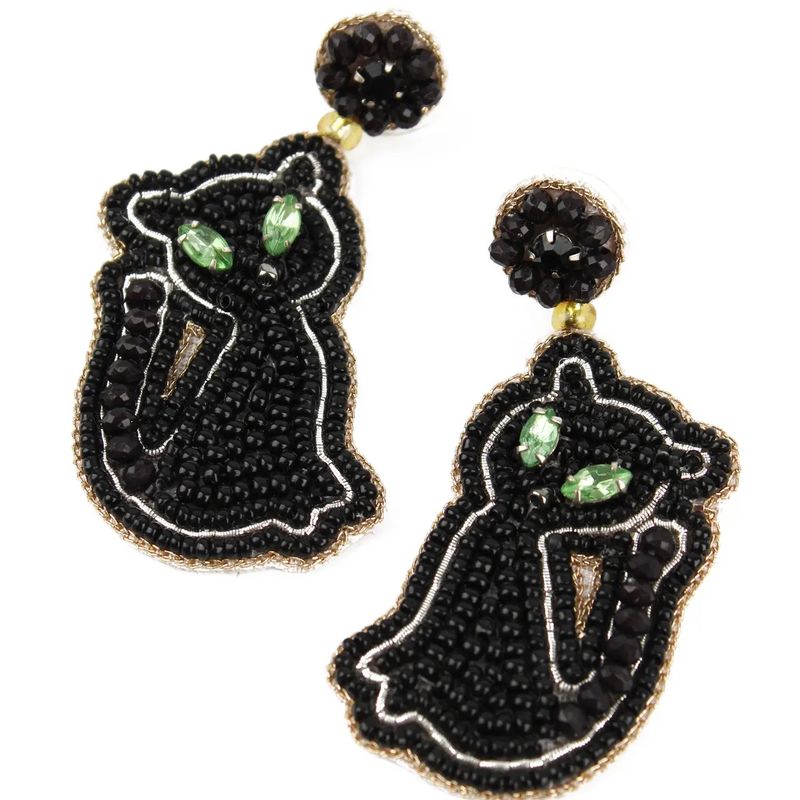 Beaded Black Cat Earrings