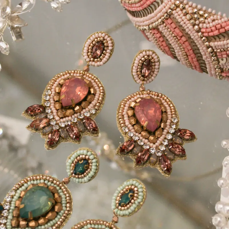 Beaded Peach Art Deco Earrings