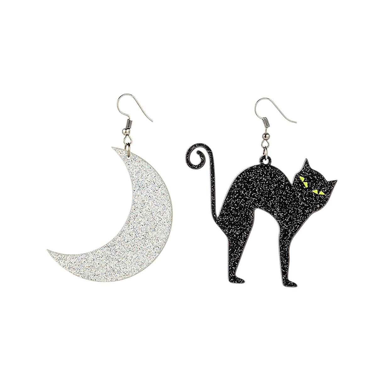 Dangling Cat &amp; Moon Earrings