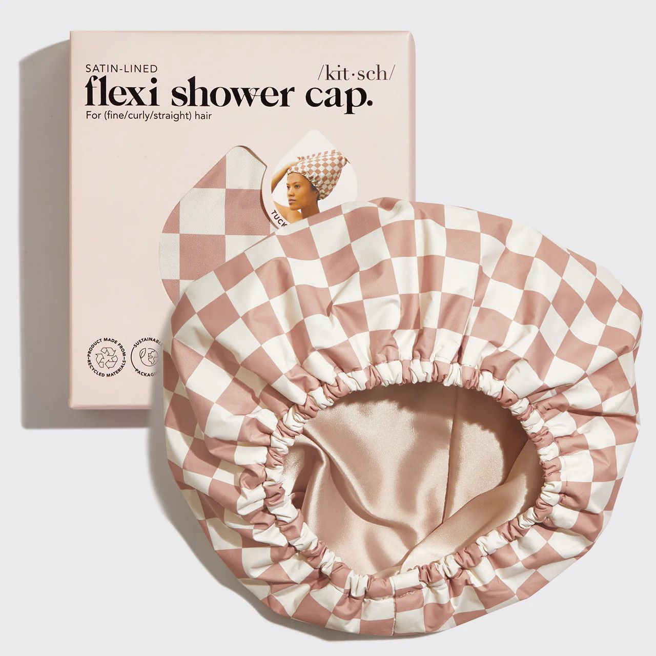 Satin Shower Cap Terracotta Checker