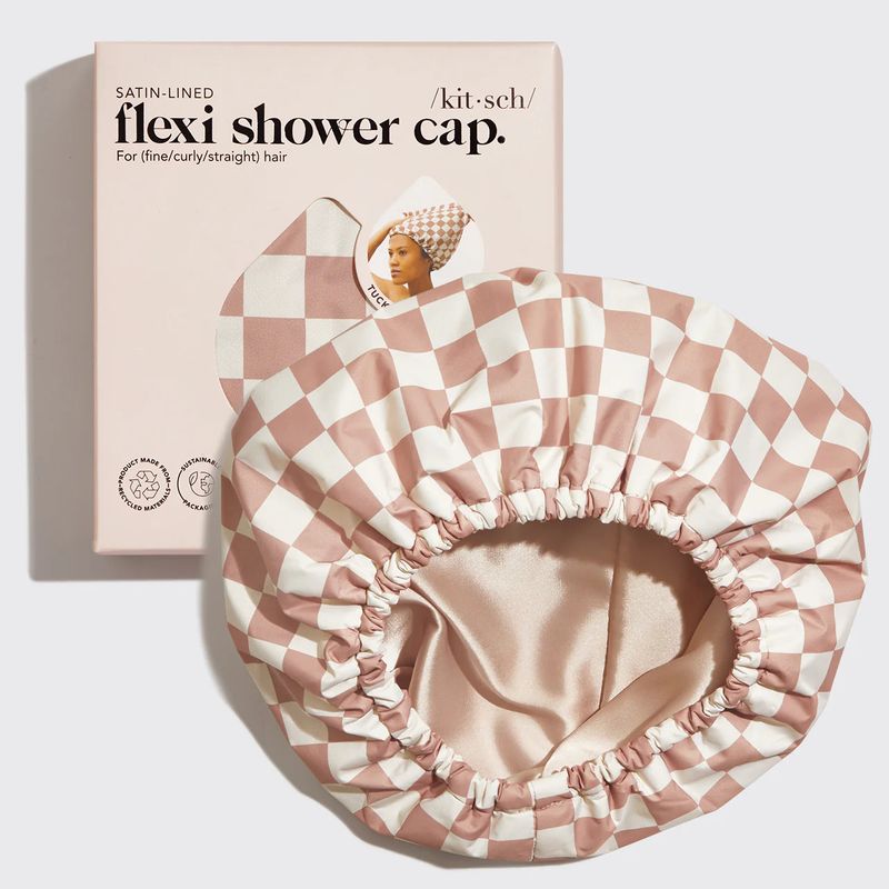 Satin Shower Cap Terracotta Checker