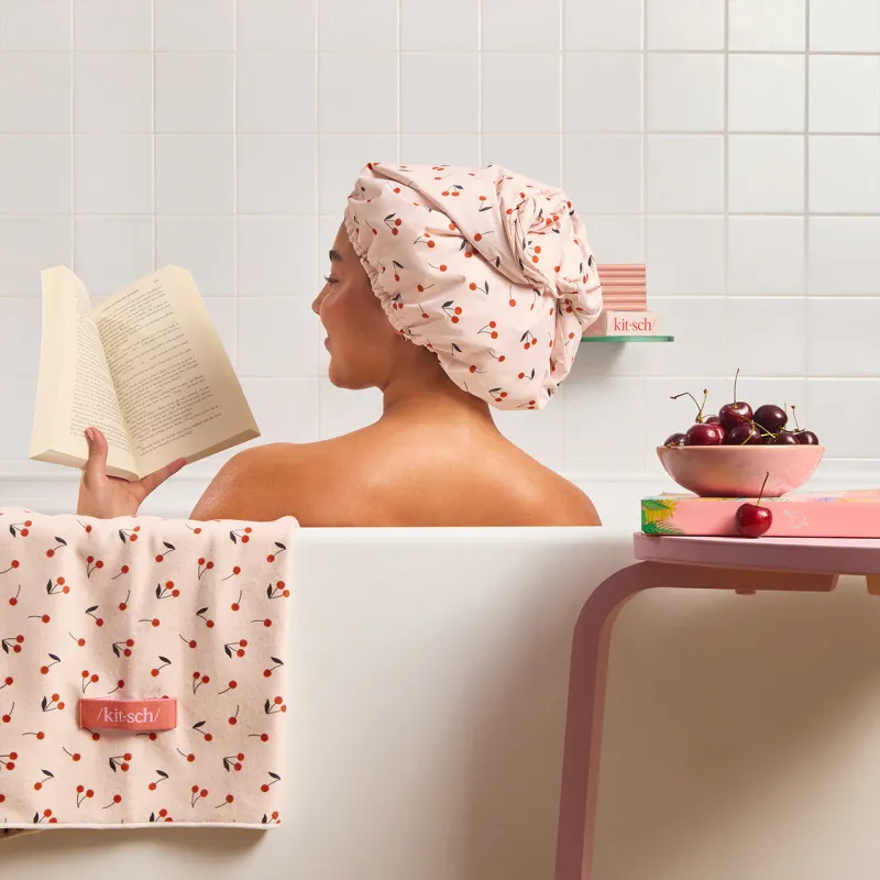 Satin Shower Cap Cherry Print
