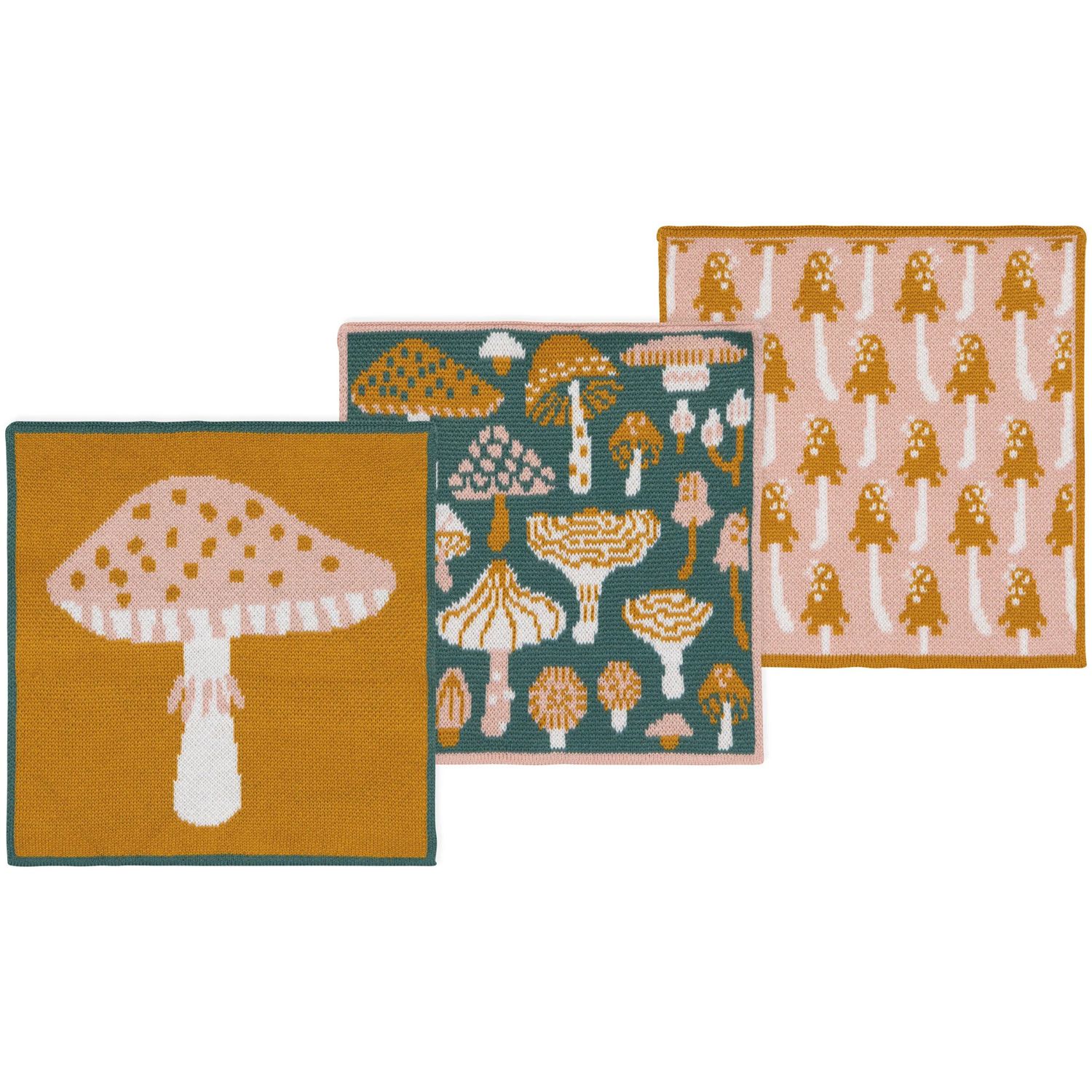 Set of 3 Knit Dishcloth Mushroom Gems