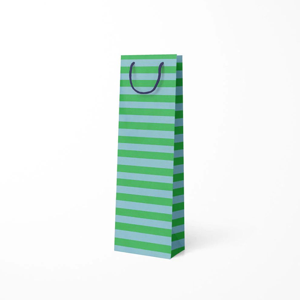 Bottle Gift Bag Green and Blue Stripe