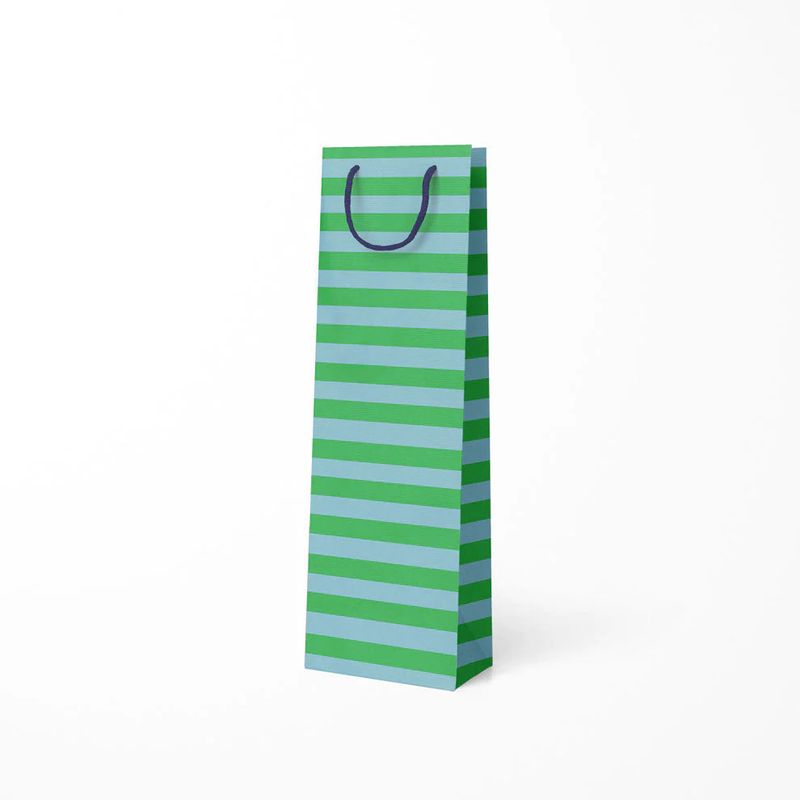 Green and Blue Stripe Bottle Gift Bag