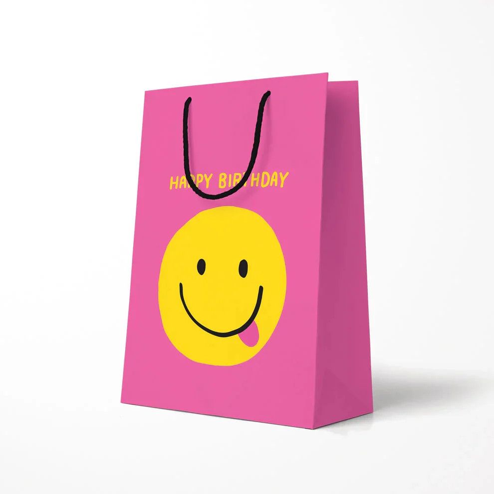 Large Gift Bag Happy Birthday Smiley Face Pink