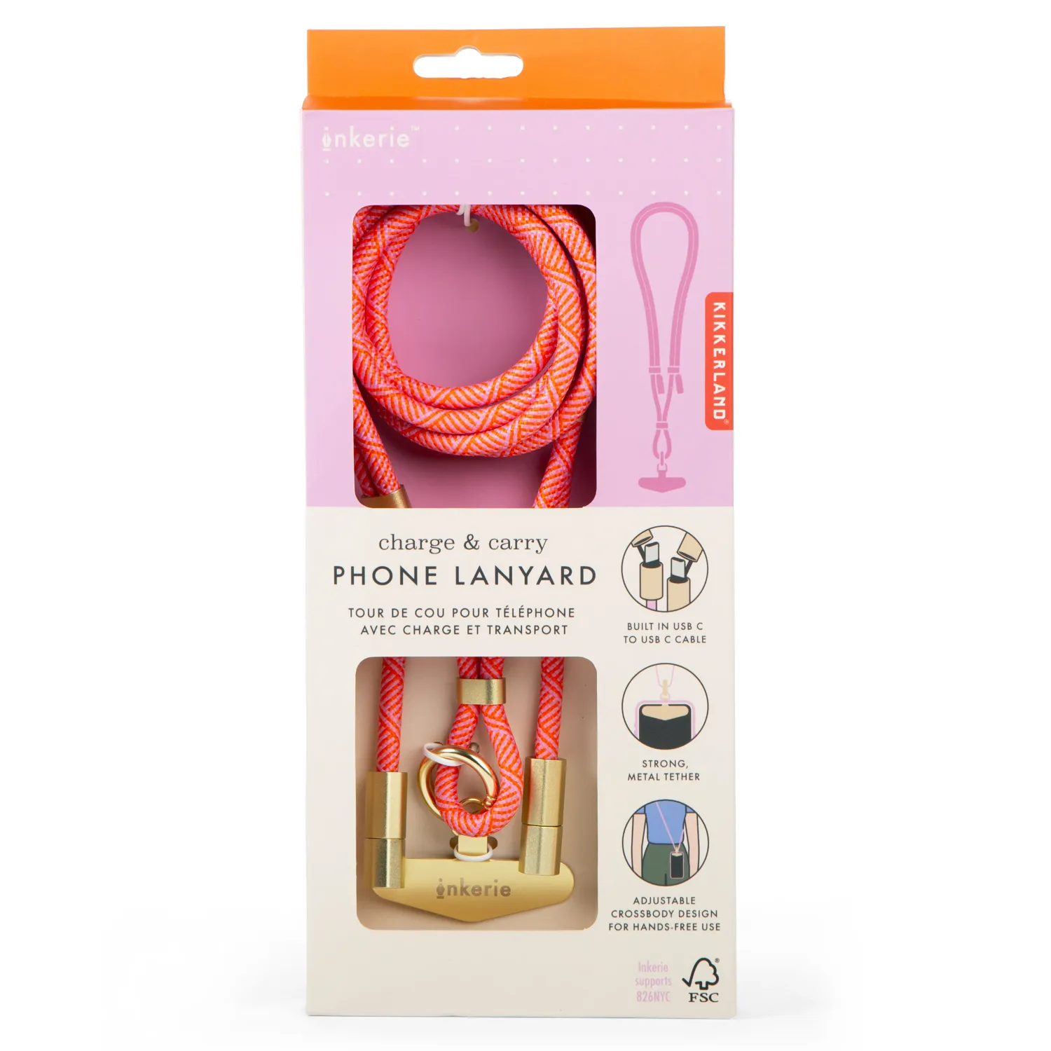 Inkerie Charge &amp; Carry Phone Lanyard Pink