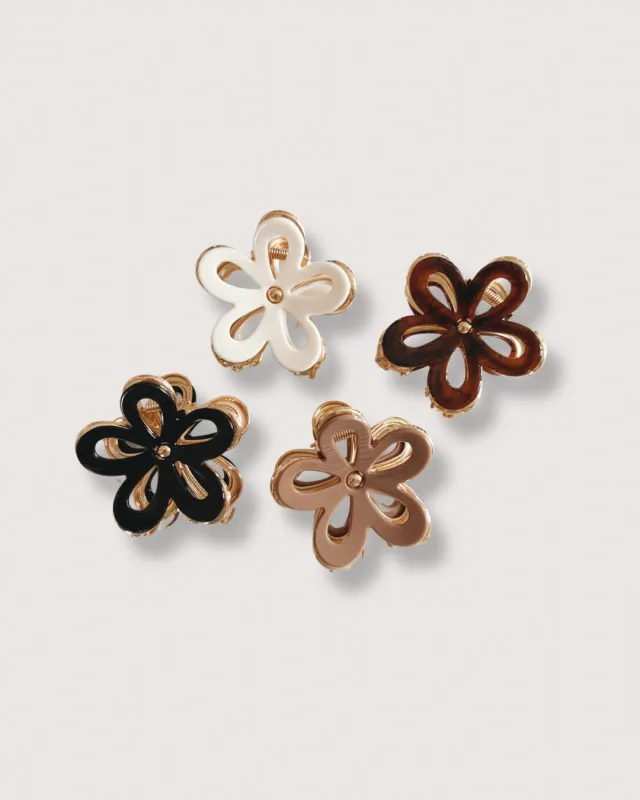 Flower Gold Claw Clip Black