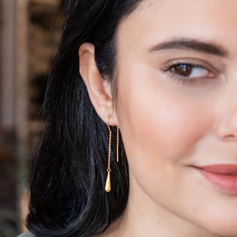 Refined Earring Collection Teardrop Threader Gold