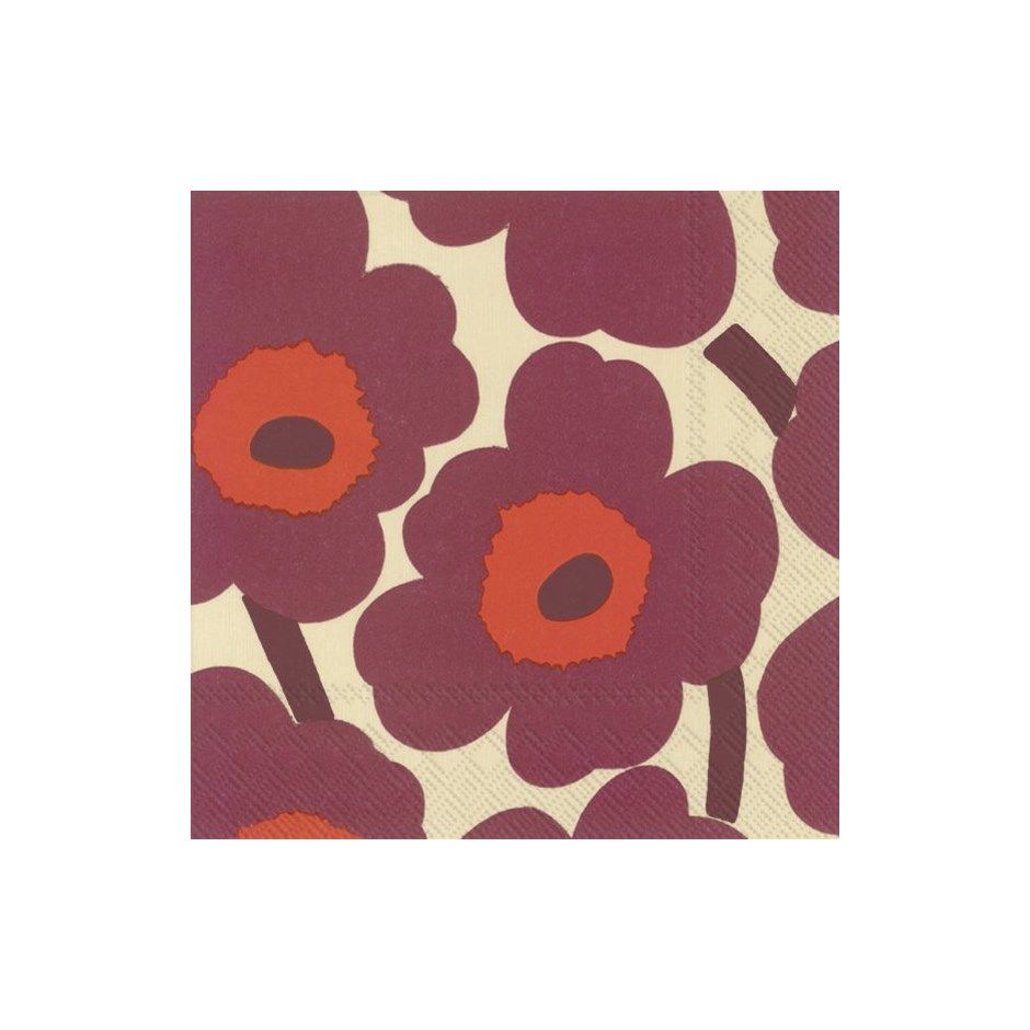 Paper Cocktail Napkin Unikko Cream Bordeaux