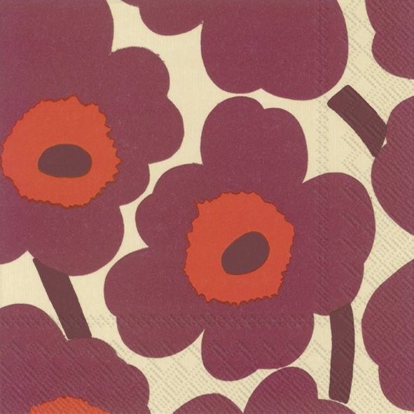 Paper Lunch Napkin Unikko Cream Bordeaux