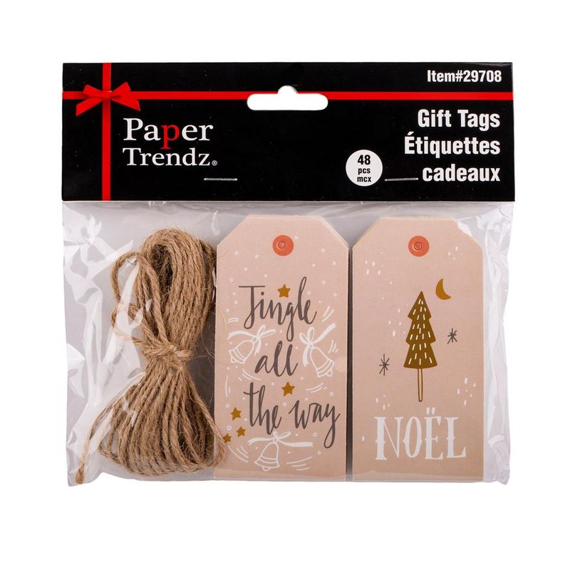 Gift Tags Xmas  w/ Jute 48 Piece