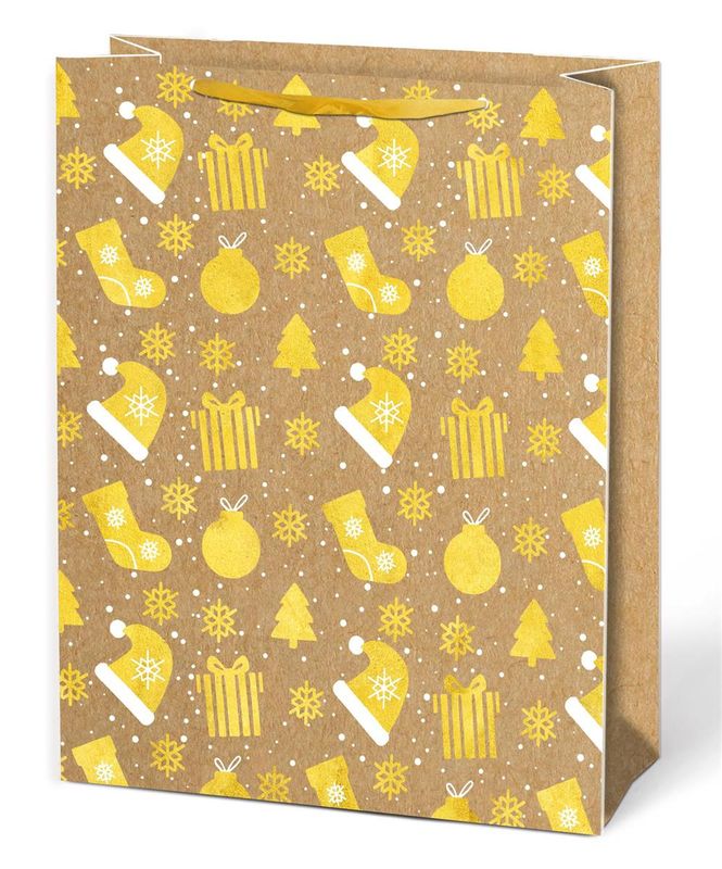 Medium Kraft Gift Bag Gold Icons